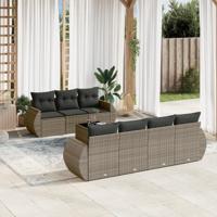 8-delige Loungeset met kussens poly rattan grijs