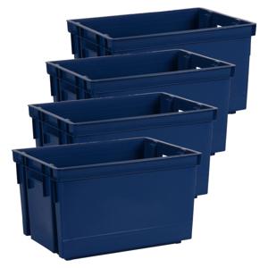 Opbergbox/opbergkrat 20 L - 4x - blauw - kunststof - 39 x 29 x 23 cm - stapelbaar/nestbaar