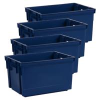 Opbergbox/opbergkrat 20 L - 4x - blauw - kunststof - 39 x 29 x 23 cm - stapelbaar/nestbaar