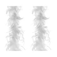 Carnaval verkleed veren Boa - 2x stuks - kleur wit - 2 meter - Verkleedkleding accessoires