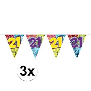 3x  Mini vlaggetjeslijn slingers verjaardag  versiering 21 jaar   -
