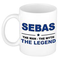 Sebas cadeau mok - man myth legend - naam koffiemok / beker - wit en blauw - 300 ml
