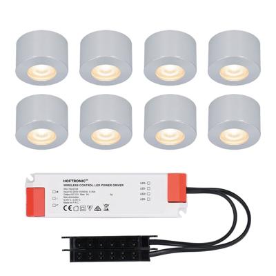 Set van 8 Navarra Mini LED Opbouwspots met Trafo - 12 Volt 3 Watt 200 lumen - Plat 21,5mm - 2700K - IP44 waterdicht - Aluminium - Niet Dimbaar
