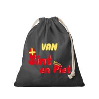 1x Sinterklaas cadeauzak zwart Van Sint en Piet met koord voor pakjesavond als cadeauverpakking - thumbnail
