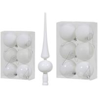 Kerstversiering set kerstballen met piek wit 6 - 8 cm - pakket van 54x stuks - Kerstbal