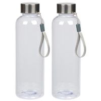 2x Transparante drinkflessen/waterflessen met RVS dop 550 ml - thumbnail