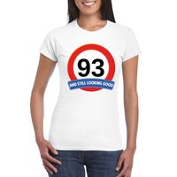 Verkeersbord 93 jaar t-shirt wit dames - thumbnail