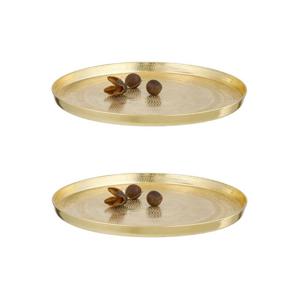 Set van 2x stuks rond kaarsenbord/kaarsenplateau goud gehamerd metaal 21 cm