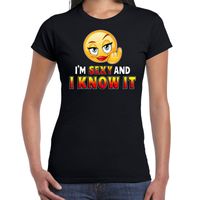 Funny emoticon t-shirt Sexy and i know it zwart dames