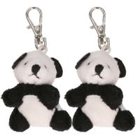 Nature Planet Sleutelhanger panda - 2x - pluche panda knuffel dier - 5 cm - tas clips