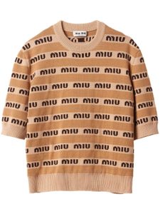 Miu Miu pull en laine à logo en intarsia - Tons neutres