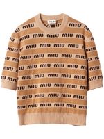 Miu Miu pull en laine à logo en intarsia - Tons neutres - thumbnail