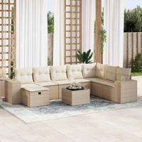 9-delige Loungeset met kussens poly rattan beige
