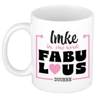 Naam mok Imke - wit - Fabulous - keramiek - 300 ml - cadeau collega beker