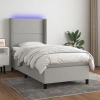 Boxspring met matras en LED stof lichtgrijs 90x190 cm