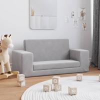 Kinderslaapbank 2-zits zacht pluche lichtgrijs