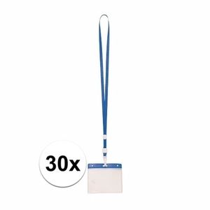 30x Lanyard keycord incl. naamkaartjes houder blauw 11,2 x 58 cm   -