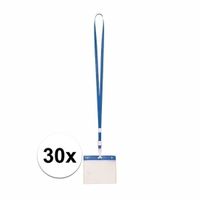 30x Lanyard keycord incl. naamkaartjes houder blauw 11,2 x 58 cm   -