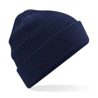 Beanie Wintermuts - wafelstructuur - navy blauw - dames - 100% katoen - damesmuts - thumbnail