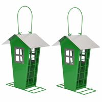 2x Stuks vogel voeder huisje voor pindas/vetbollen groen metaal 19 cm