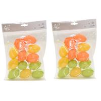 Deco Paaseieren met motief - 24x stuks - mix kleuren - H6 cm - Paaseitjes voor aan Paastakken