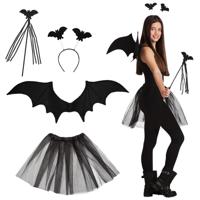 Vleermuis verkleedsetje voor kinderen - zwart - polyester - 4-delig   -
