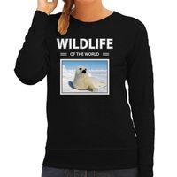 Zeehond sweater / trui met dieren foto wildlife of the world zwart voor dames - thumbnail