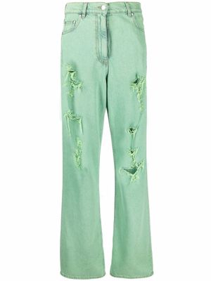 MSGM jean effet-usé à logo brodé - Vert