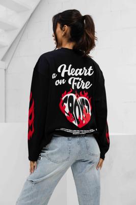 Croyez Heart On Fire Longsleeve T-Shirt Dames Zwart - Maat XS - Kleur: Zwart | Soccerfanshop