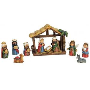 Polystone mini kinder kerststallen 10 x 9 cm met beelden / figuren 4 x 2 cm