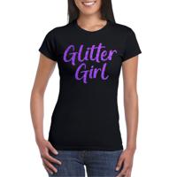 Verkleed T-shirt voor dames - glitter girl - zwart - glitter and glamour - carnaval/themafeest - thumbnail