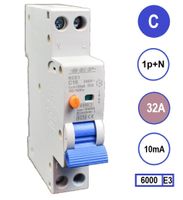 Aardlekautomaat 32A C KAR 10mA 2 polig 18mm breed Kema Keur 230V automaat en aardlek in een module