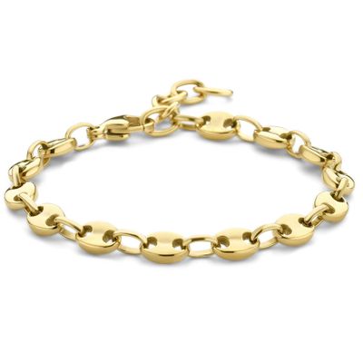 Armband Koffieboonschakel staal goudkleurig 5,8 mm 16-19 cm