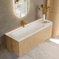 Badmeubel Mondiaz Kurve-Dlux | 135 cm | Meubelkleur Oak | Wastafelkleur Opalo | Solid surface | Links spoelbak | 1 kraangat