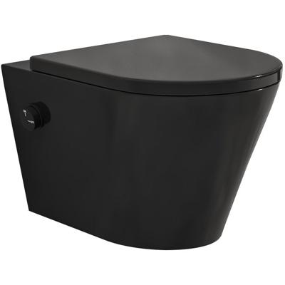 Wandcloset Wiesbaden Vesta | 52 cm | Rimless | Bidet functie-koud water | Incl.Toiletzitting | Keramiek | Mat zwart