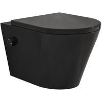 Wandcloset Wiesbaden Vesta | 52 cm | Rimless | Bidet functie-koud water | Incl.Toiletzitting | Keramiek | Mat zwart