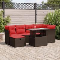 7-delige Loungeset met kussens poly rattan acacia bruin