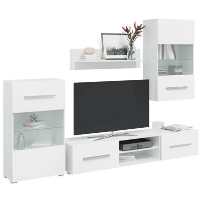 5-delige Tv-meubels met LED-verlichting bewerkt hout matwit