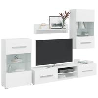 5-delige Tv-meubels met LED-verlichting bewerkt hout matwit