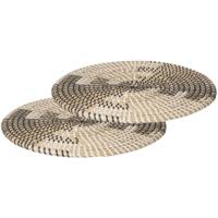 Secret de Gourmet Tafel Placemat - Set van 6x stuks - zeegras - zwart/wit - D35 cm - extra dik
