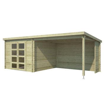 Blokhut met overkapping Manuel 600x275 Olijfgroen Geimpregneerd - Outdoor life
