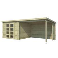 Blokhut met overkapping Manuel 600x275 Olijfgroen Geimpregneerd - Outdoor life