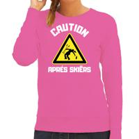 Apres ski sweater/trui voor dames - apres ski waarschuwing - roze - wintersport