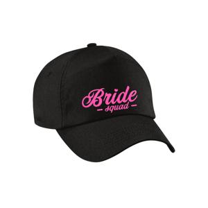 Vrijgezellenfeest pet voor dames - Bride Squad - zwart - roze glitters - bruiloft/trouwen