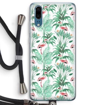 Flamingo bladeren: Huawei P20 Transparant Hoesje met koord