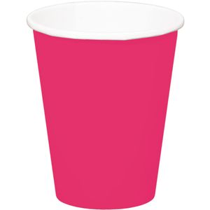 16x stuks drinkbekers van papier fuchsia roze 350 ml