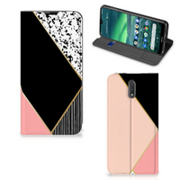 Nokia 2.3 Stand Case Zwart Roze Vormen - thumbnail