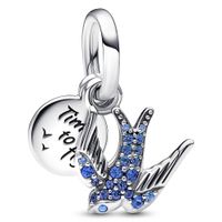 Pandora 792570C01 Hangbedel Sparkling Swallow and Quote zilver-kristal blauw - thumbnail