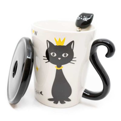 Beker Zwarte Kat met Lepel en Deksel
