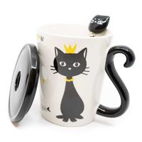 Beker Zwarte Kat met Lepel en Deksel